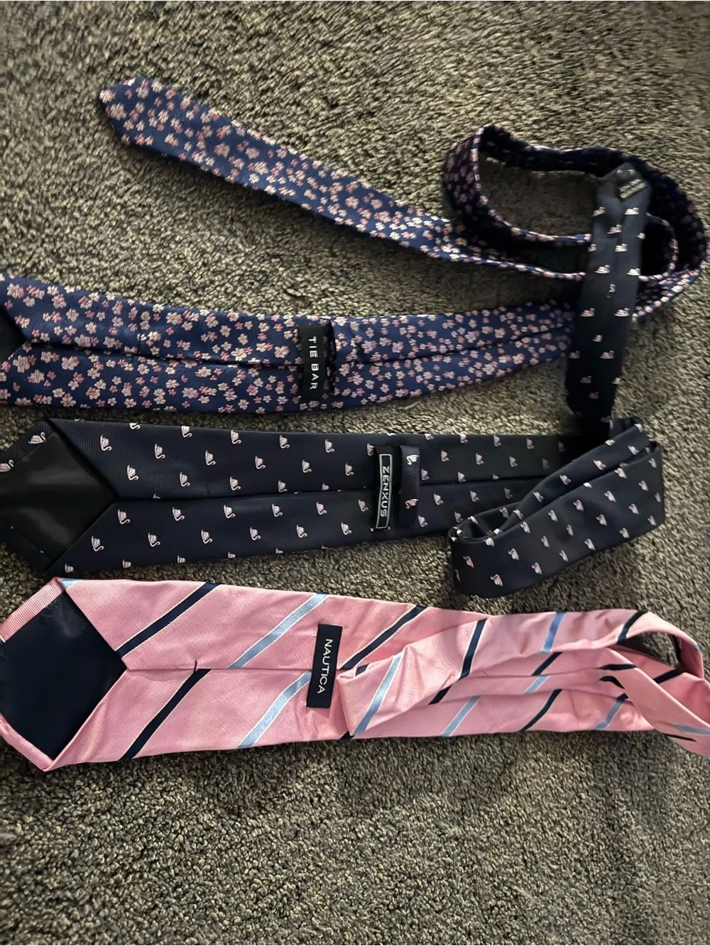 Nautica Set of Three Men's Ties — Pink, Navy Floral & Navy Logo Patterns